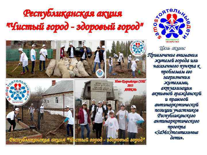 Цель акции: Привлечение внимания жителей города или населенного пункта к проблемам его загрязнения жителями,