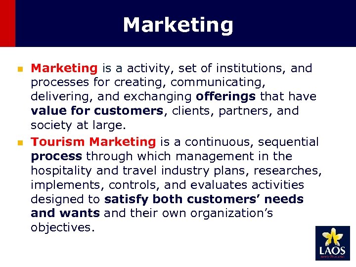 Marketing n n Marketing is a activity, set of institutions, and processes for creating,