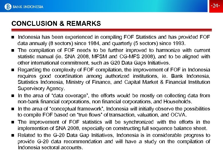 -24 - CONCLUSION & REMARKS n n n n Indonesia has been experienced in