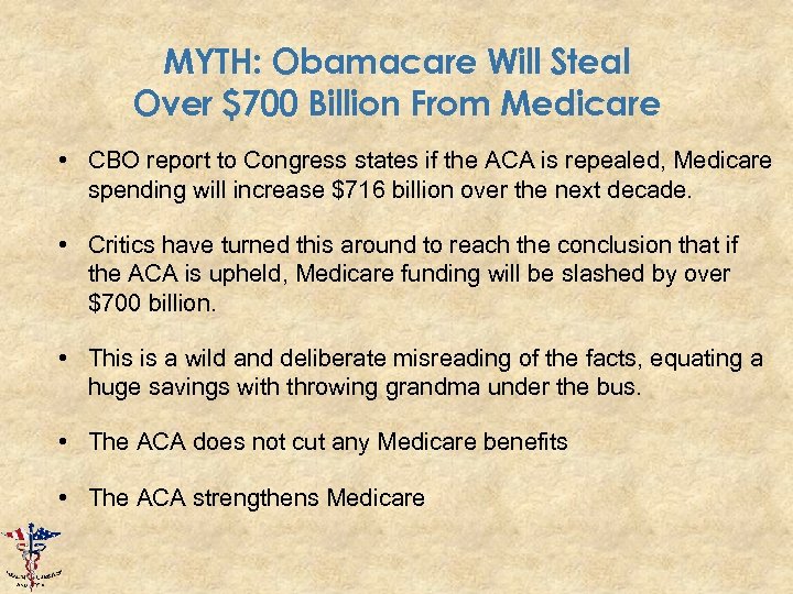 MYTH: Obamacare Will Steal Over $700 Billion From Medicare • CBO report to Congress