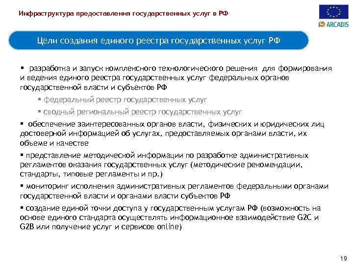 Инфраструктура предоставления государственных услуг в РФ Цели создания единого реестра государственных услуг РФ §