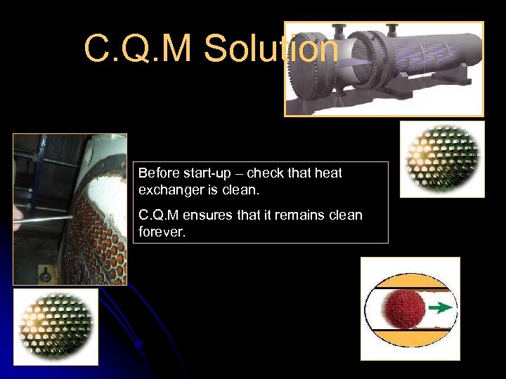 C. Q. M Solution Before start-up – check that heat exchanger is clean. C.