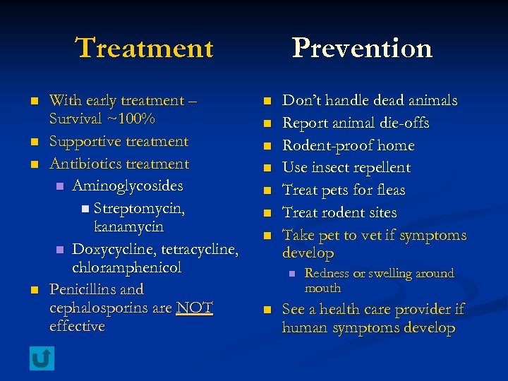 Treatment n n With early treatment – Survival ~100% Supportive treatment Antibiotics treatment n