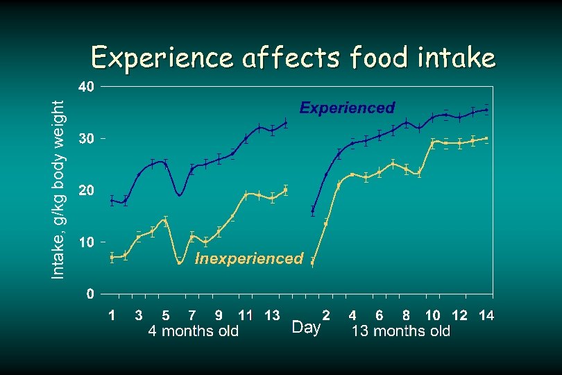 Intake, g/kg body weight Experience affects food intake 