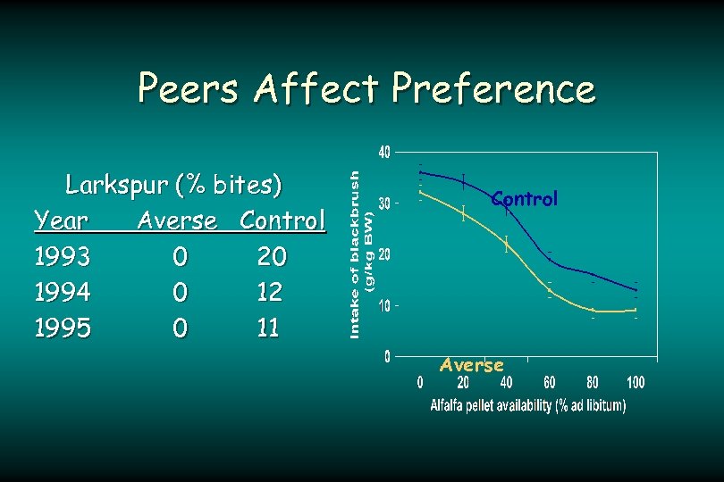 Peers Affect Preference Larkspur (% bites) Year Averse Control 1993 0 20 1994 0