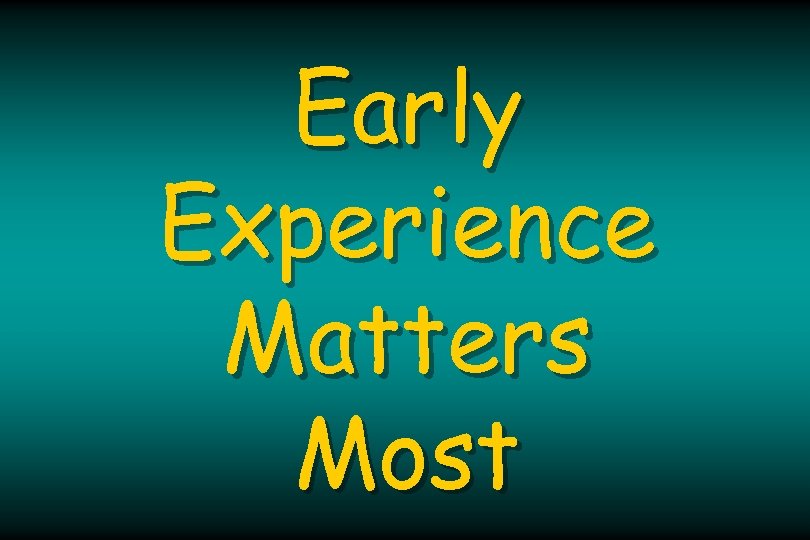 Early Experience Matters Most 