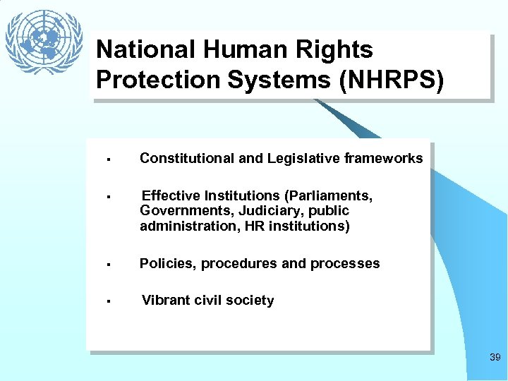 National Human Rights Protection Systems (NHRPS) § Constitutional and Legislative frameworks § Effective Institutions