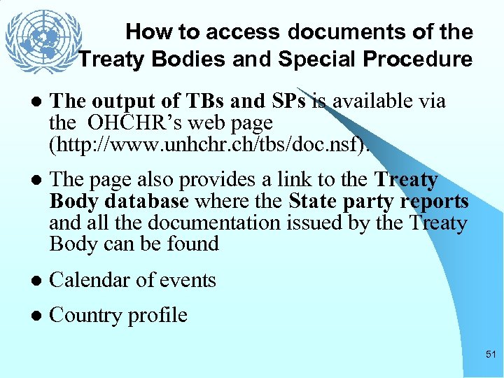 How to access documents of the Treaty Bodies and Special Procedure l The output