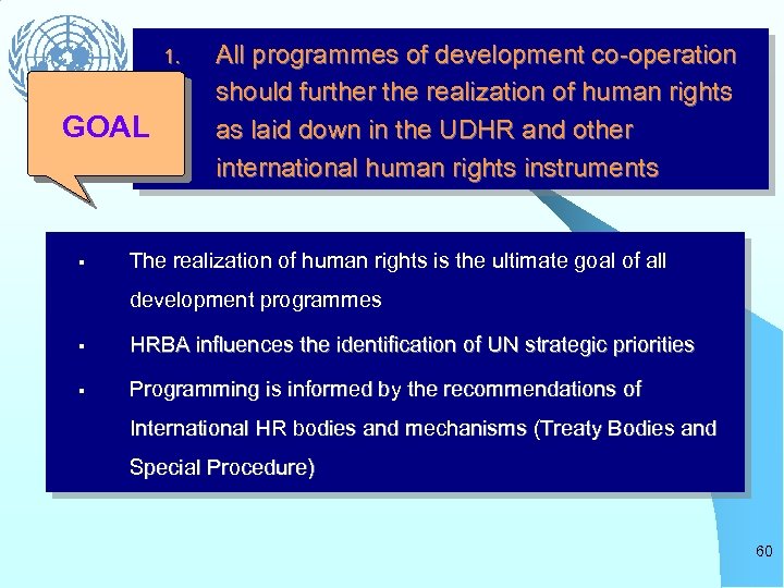 1. GOAL § All programmes of development co-operation should further the realization of human