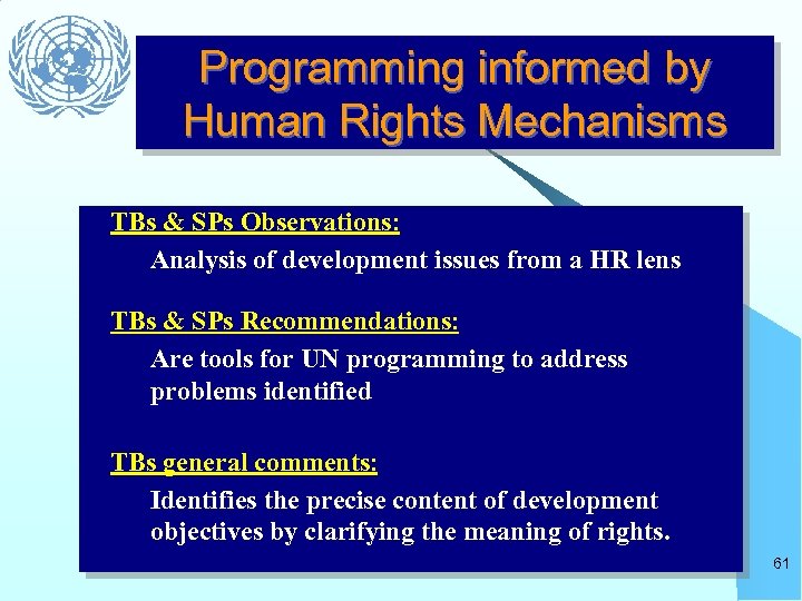 Programming informed by Human Rights Mechanisms TBs & SPs Observations: Analysis of development issues