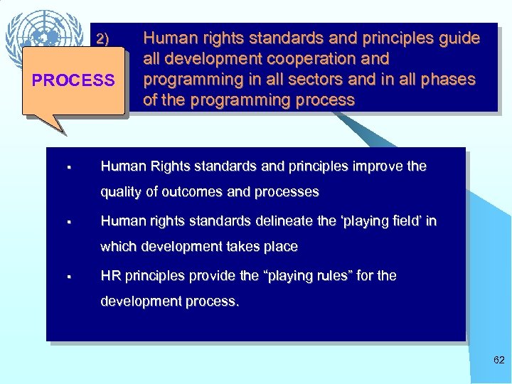 2) PROCESS § Human rights standards and principles guide all development cooperation and programming