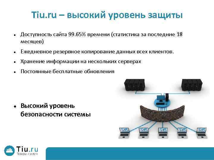 Tiu. ru – высокий уровень защиты Доступность сайта 99. 65% времени (статистика за последние