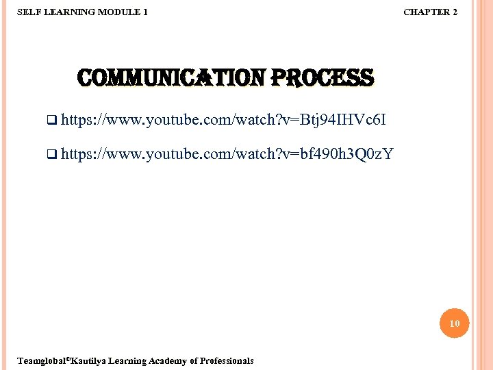 SELF LEARNING MODULE 1 CHAPTER 2 COMMUNICATION PROCESS q https: //www. youtube. com/watch? v=Btj