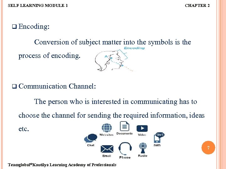 SELF LEARNING MODULE 1 CHAPTER 2 q Encoding: Conversion of subject matter into the