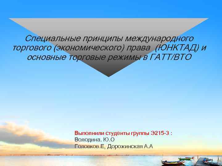 Специальные принципы международного торгового (экономического) права (ЮНКТАД) и основные торговые режимы в ГАТТ/ВТО Выполнили
