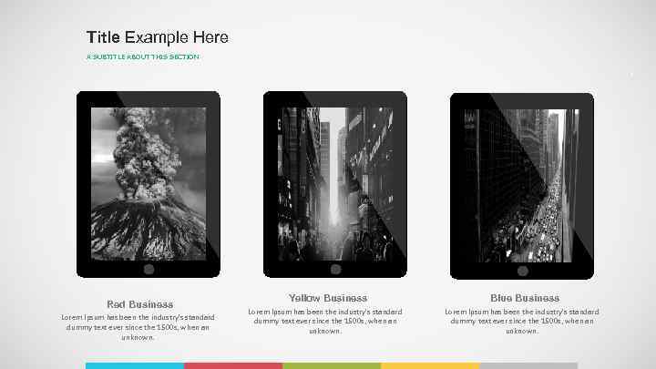 Title Example Here A SUBTITLE ABOUT THIS SECTION ` Red Business Lorem Ipsum has