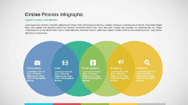 Circles Process Infographic A SUBTITLE ABOUT THIS SECTION Lorem ipsum dolor sit amet, consectetur