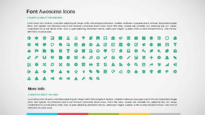 Font Awesome Icons A SUBTITLE ABOUT THIS SECTION Lorem ipsum dolor sit amet, consectetur