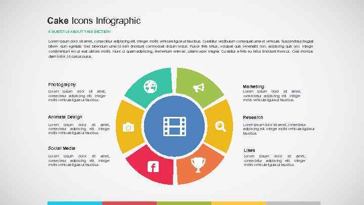 Cake Icons Infographic A SUBTITLE ABOUT THIS SECTION Lorem ipsum dolor sit amet, consectetur