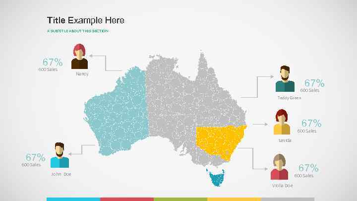 Title Example Here A SUBTITLE ABOUT THIS SECTION 67% 600 Sales Nancy 67% 600