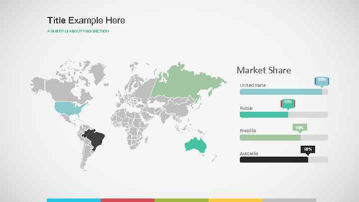 Title Example Here A SUBTITLE ABOUT THIS SECTION Market Share 98% United State 98%