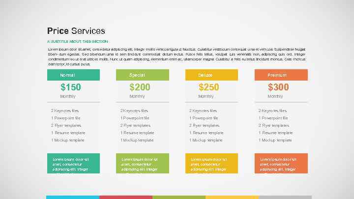 Price Services A SUBTITLE ABOUT THIS SECTION Lorem ipsum dolor sit amet, consectetur adipiscing