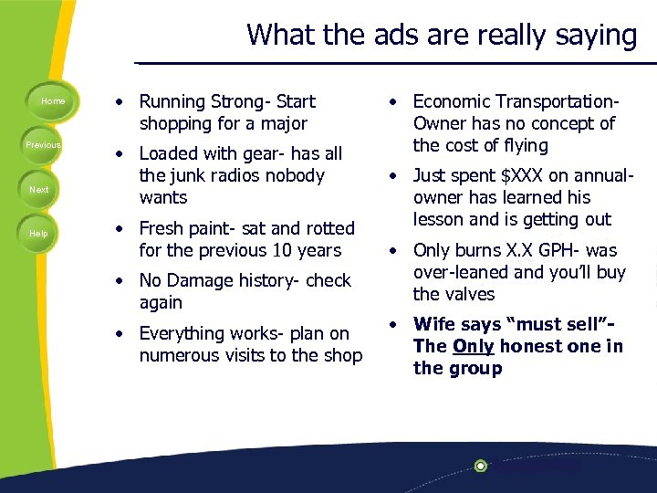 What the ads are really saying Home Previous Next Help • Running Strong- Start