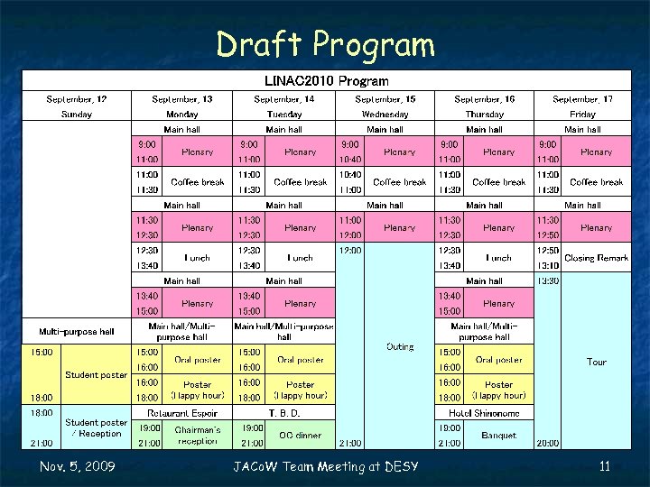 Draft Program Nov. 5, 2009 JACo. W Team Meeting at DESY 11 