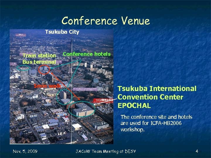 Conference Venue Tsukuba City Train station Bus terminal 5 min walk Conference hotels Tsukuba