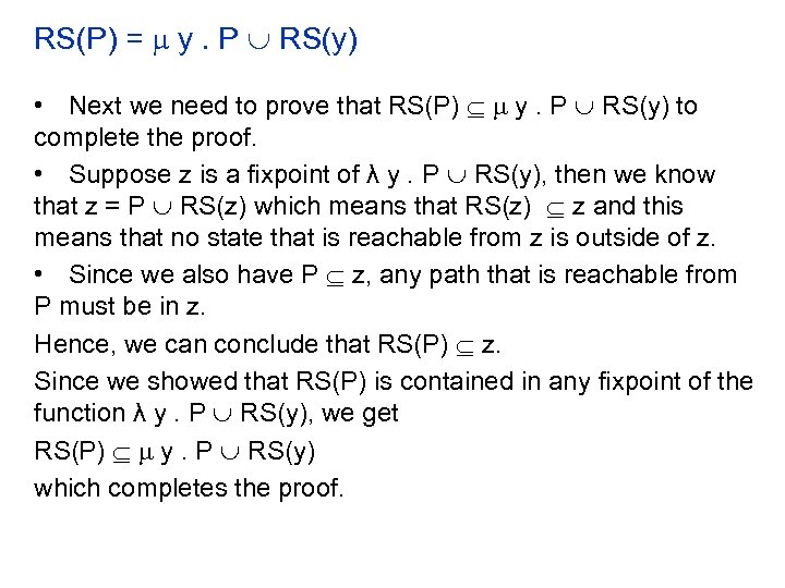 RS(P) = y. P RS(y) • Next we need to prove that RS(P) y.