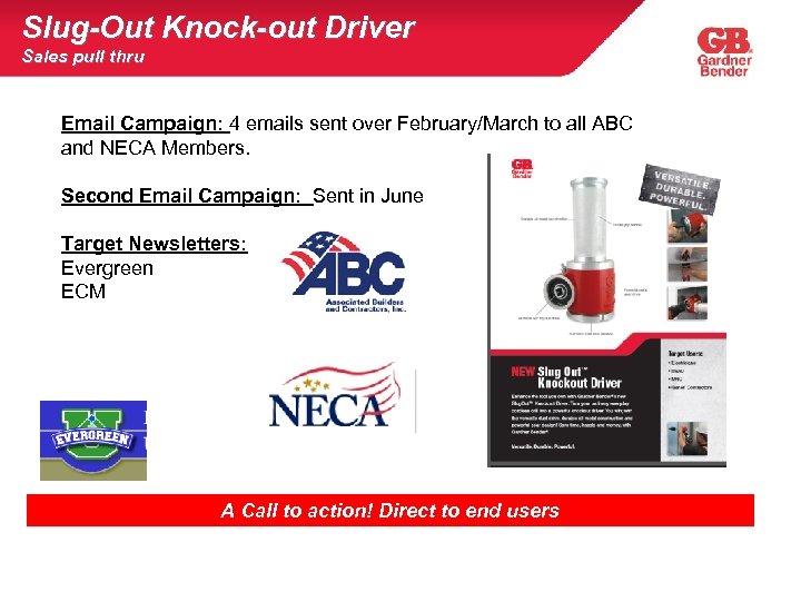 Slug-Out Knock-out Driver Sales pull thru Email Campaign: 4 emails sent over February/March to