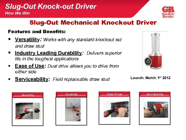 Slug-Out Knock-out Driver How We Win Slug-Out Mechanical Knockout Driver Features and Benefits: §