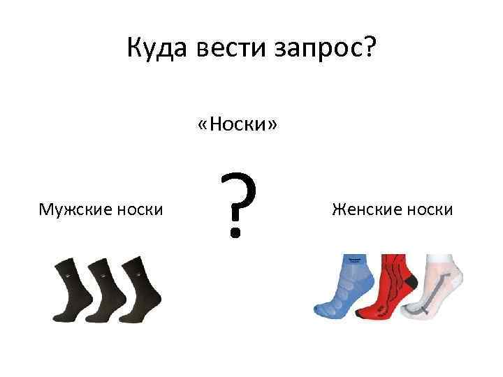 Куда вести запрос? «Носки» Мужские носки ? Женские носки 