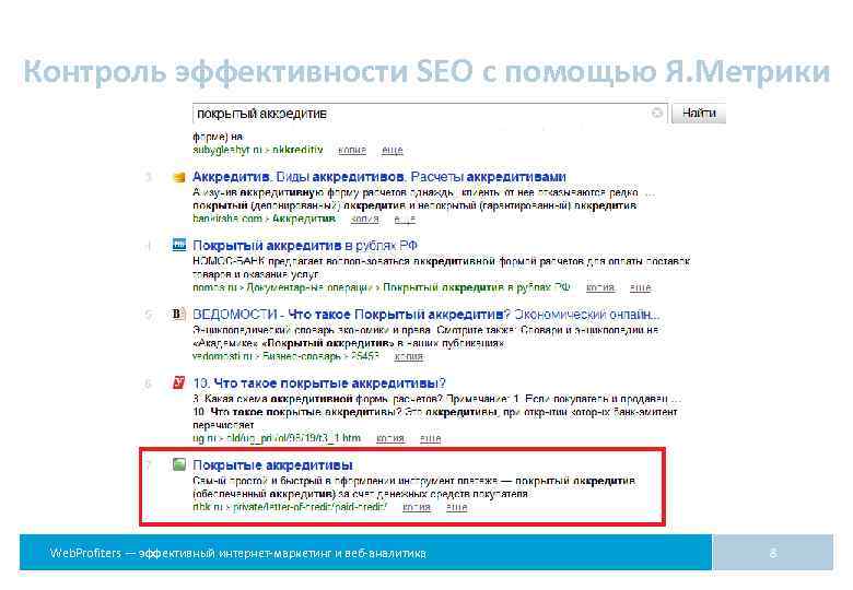 Контроль эффективности SEO с помощью Я. Метрики Web. Profiters — эффективный интернет-маркетинг и веб-аналитика
