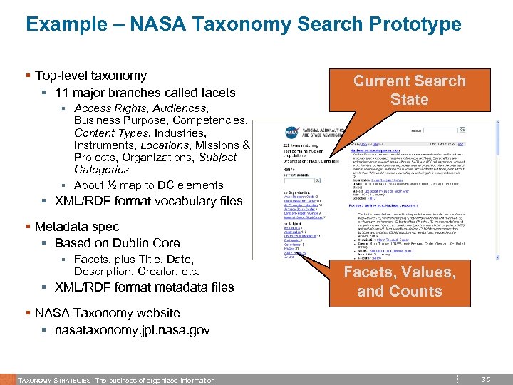 Example – NASA Taxonomy Search Prototype § Top-level taxonomy § 11 major branches called