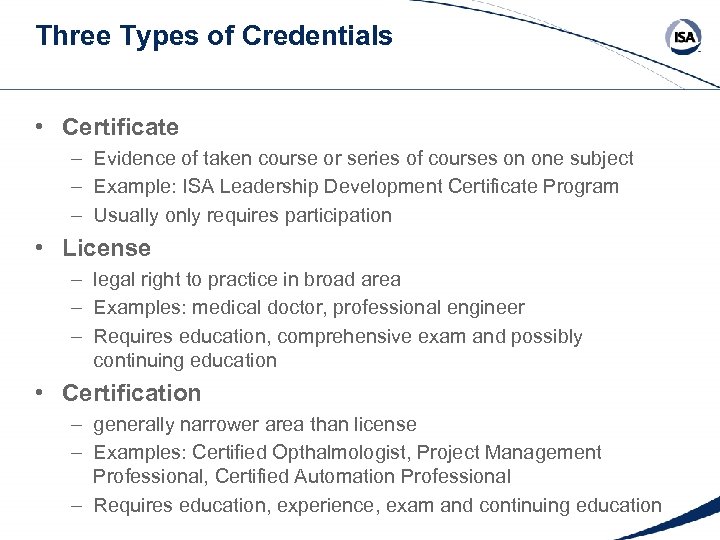 Three Types of Credentials • Certificate – Evidence of taken course or series of