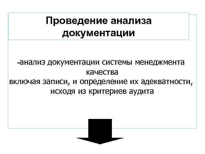 Проведение анализа документации -анализ документации системы менеджмента качества включая записи, и определение их адекватности,