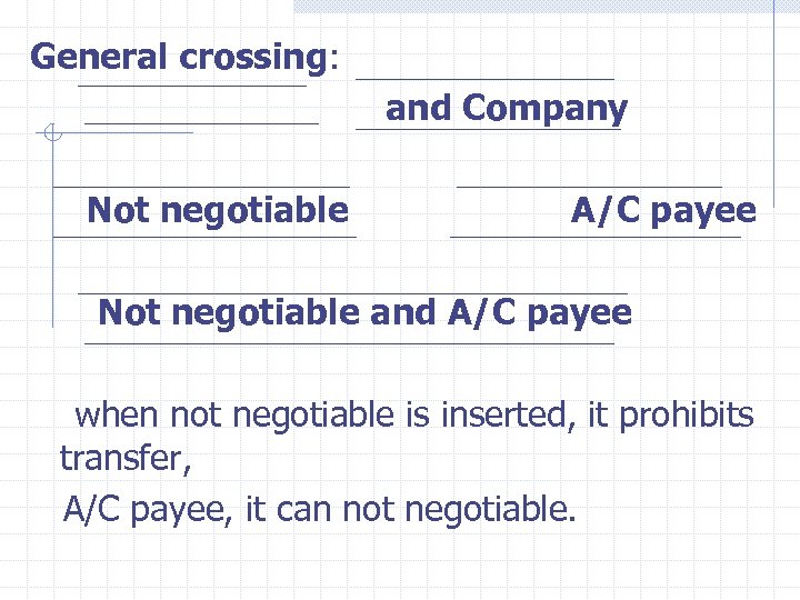 General crossing: and Company Not negotiable A/C payee Not negotiable and A/C payee when