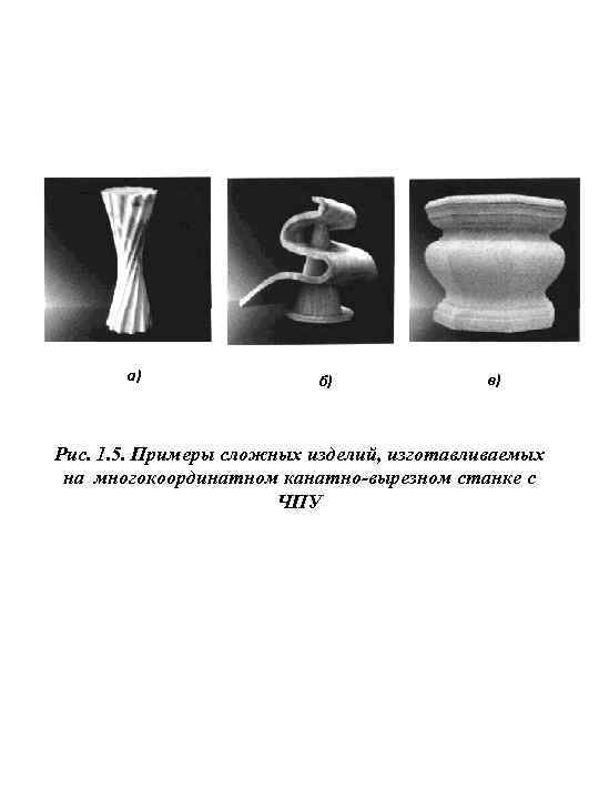 а) б) в) Рис. 1. 5. Примеры сложных изделий, изготавливаемых на многокоординатном канатно-вырезном станке