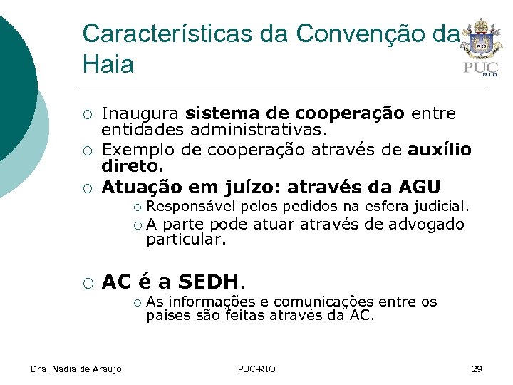 Características da Convenção da Haia ¡ ¡ ¡ Inaugura sistema de cooperação entre entidades