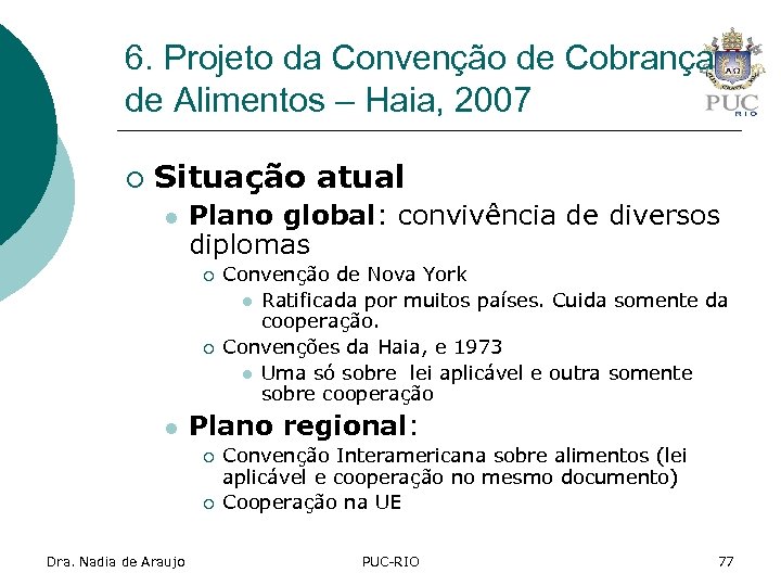 6. Projeto da Convenção de Cobrança de Alimentos – Haia, 2007 ¡ Situação atual