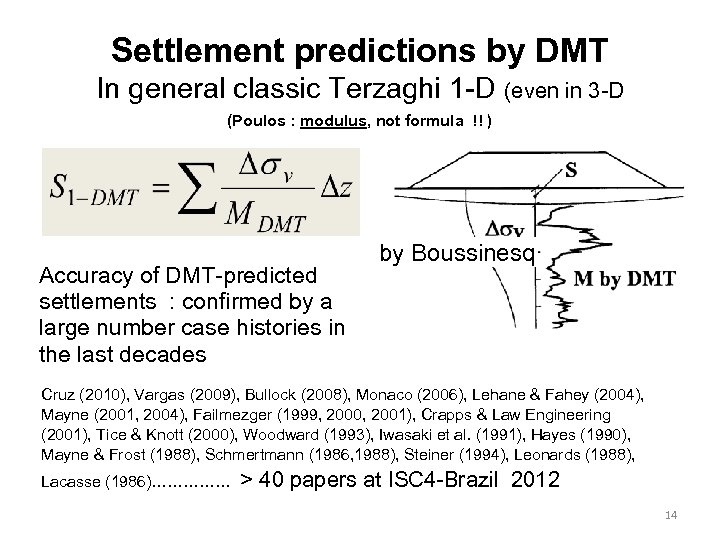 Settlement predictions by DMT In general classic Terzaghi 1 -D (even in 3 -D