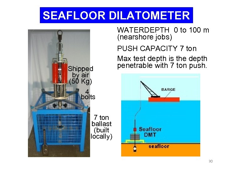 SEAFLOOR DILATOMETER WATERDEPTH 0 to 100 m (nearshore jobs) Shipped by air (50 Kg)