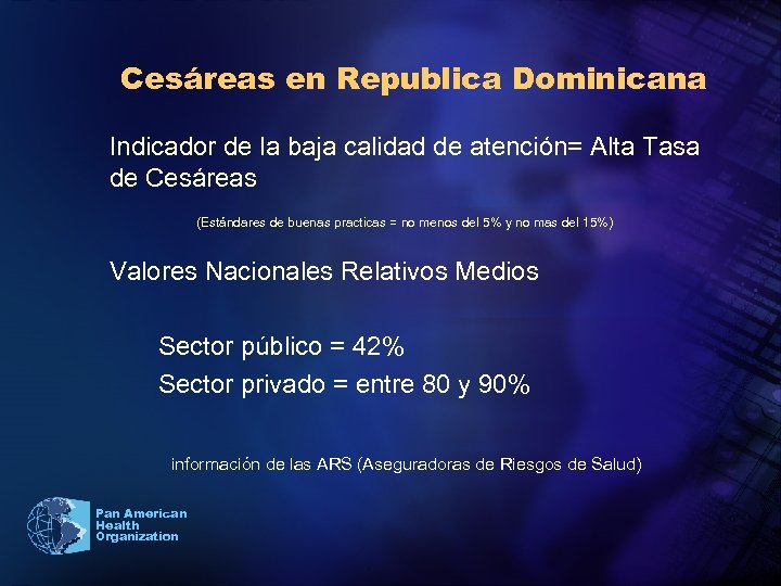 Cesáreas en Republica Dominicana Indicador de la baja calidad de atención= Alta Tasa de