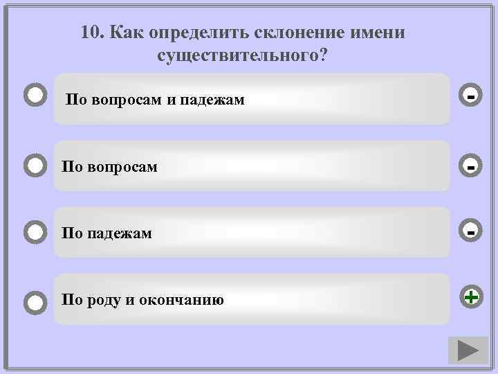 10. Как определить склонение имени существительного? По вопросам и падежам - По вопросам -