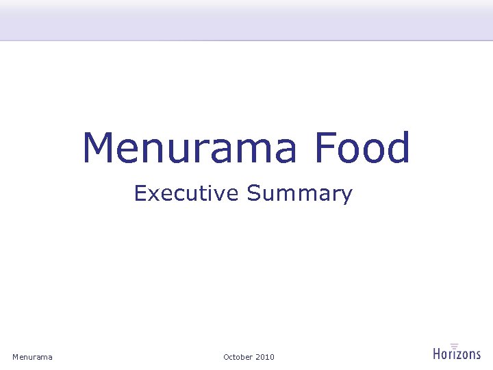 Menurama Food Executive Summary Menurama October 2010 
