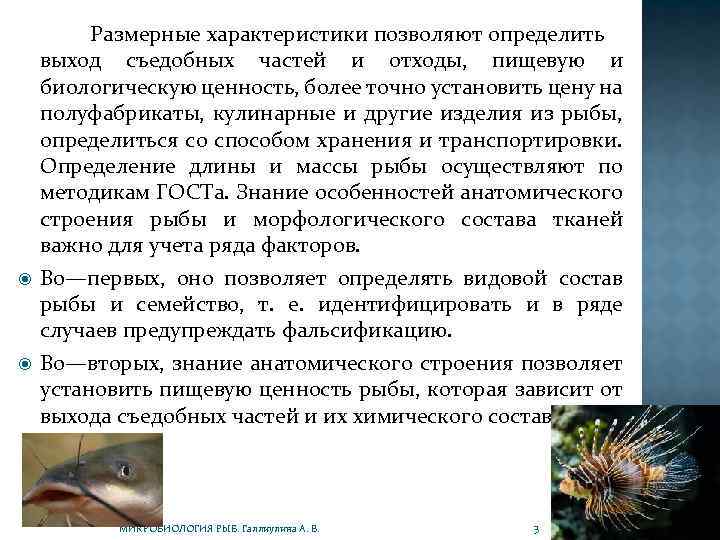  Размерные характеристики позволяют определить выход съедобных частей и отходы, пищевую и биологическую ценность,