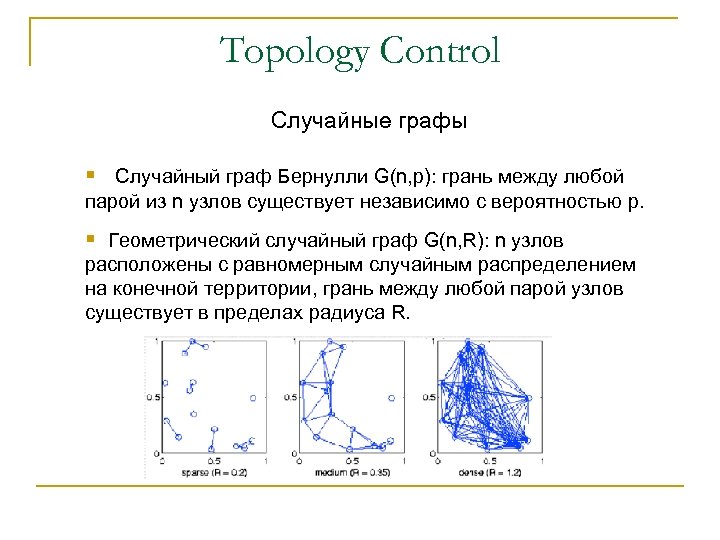 Topology Control Случайные графы § Случайный граф Бернулли G(n, p): грань между любой парой
