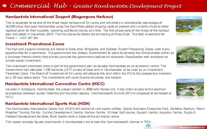  Commercial Hub - Greater Hambantota Development Project Hambantota International Seaport (Magampura Harbour) This