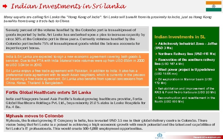  Indian Investments in Sri lanka Many experts are calling Sri Lanka the “Hong